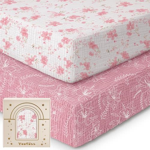 Yoofoss Muslin Crib Sheets for Boys Girls, Organic Cotton Baby Crib Sheets for Standard Crib Mattress & Toddler Mattress, Soft, Breathable, Durable 52"x28"