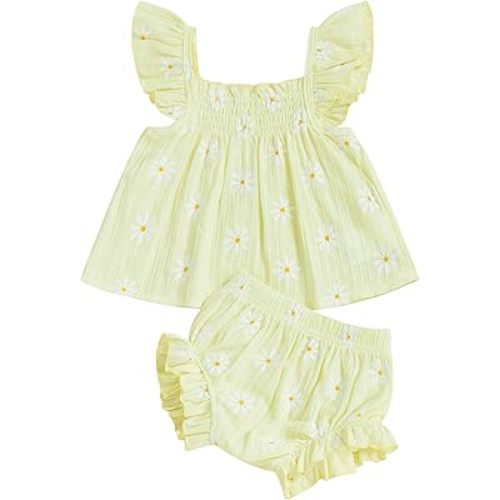 Mubineo Baby Girl Summer Clothes Cute Ruffle Tops Dress Shorts Outfits Set Infant Toddler Shrit Bloomers Princess Outfit