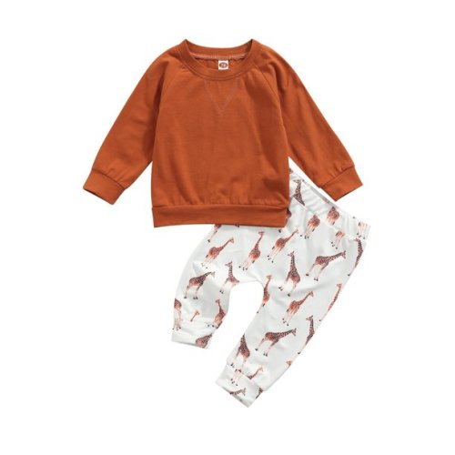 IZhansean Newborn Infant Baby Boy Girl Fall Winter Clothes Pullover Sweatshirt Top Pants Outfits Orange 0-6 Months