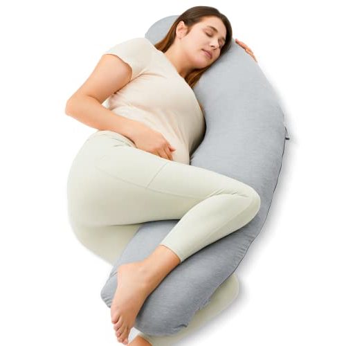 Momcozy J-Shaped Pregnancy Pillow for Sleeping with Cooling Cover – Maternity Body Pillow for Pregnant Women, Side Sleeper Support for Belly, Hip & Leg, Deep Grey