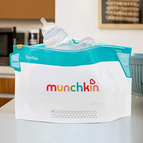 Munchkin Jumbo Microwave Bottle Sterilizer Bags, 180 Uses, 6 Pack, Eliminates up to 99.9% of Common Bacteria, White, Large (8" x 14")