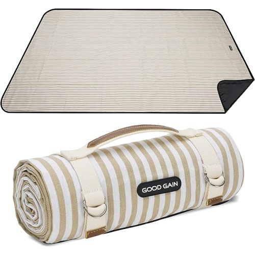 G GOOD GAIN Picnic Blankets Waterproof Extra Large - Outdoor Blanket Sand Free Foldable with Carry Strap for Beach, Camping, Park Grass, Hiking, Travel, Concerts, Indoor (Sand Yellow)