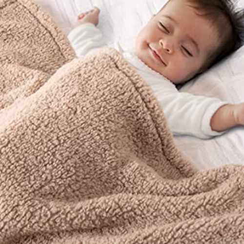 Bertte Sherpa Fleece Baby Blanket | Plush Swaddle Receiving Blankets Super Soft Warm Lightweight Breathable for Infant Toddler Crib Stroller - 33"x43" Large, Light Beige