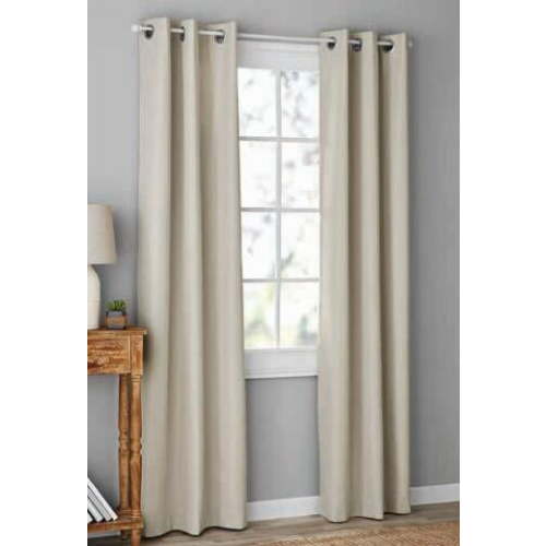 Mainstays Olan Beige Blackout Curtain Panel Pair, 2-Pack, Grommet Top, Textured Solid, 37" x 84", Room Darkening Drapes for Bedroom