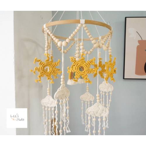 Boho Sunshine Baby Mobile: Hand Woven Nursery Decor