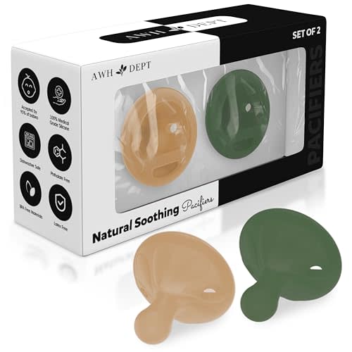 AWH Dept Comfortable Pacifiers 6-18 Months and Pacifiers 0-3 Months - Newborn Essentials Pacii - Soothing Breastfeeding Essentials (2 Pack) (Dark Beige and Green)