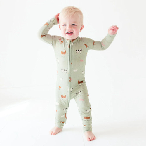 Brave Little Ones Farm Animals Small Ribbed Zip Romper