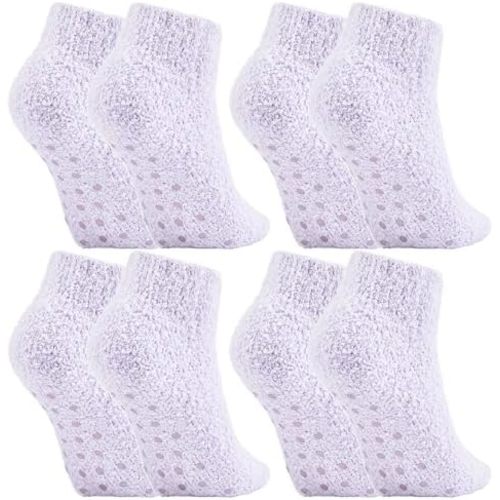 Foaincore 4 Pack Non Slip Hospital Socks for Women Men Non Slip Ankle Fuzzy Socks Thick Warm Festival Gifts