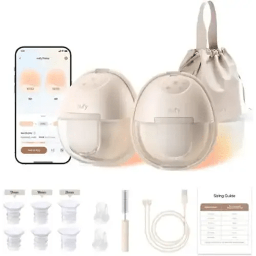 eufy - Heated Breast Pump S1, Hands‑Free In‑Bra, HeatFlow™ Tech, App OptiRhythm, Hospital‑Grade Suction, Leakproof, Quiet - brown