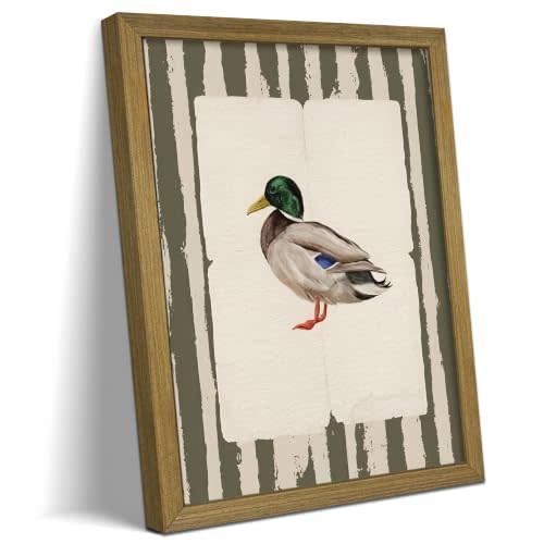 Vintage Framed Duck Wall Art Print, Rustic Mallard Bird Illustration Canvas Poster, Cottagecore Animal Artwork, Farmhouse Nature Wall Decor for Living Room Kitchen Bathroom Bedroom 8x10 inch