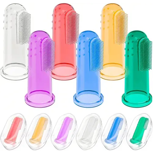 Bassion Baby Toothbrush Set, 6 Pcs Soft Infant Finger Toothbrush with 6 Boxes, Newborns Toddler Silicone Baby Tooth Brush 0-6 Months 6-12 Months