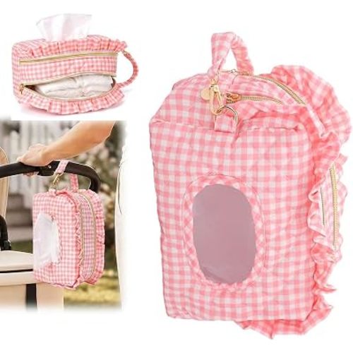 Double-Layer Wipe Holder Quilted Wipes Bag Small Hanging Diaper Bag Portable Wipe Pouch for Stroller, Home, Travel