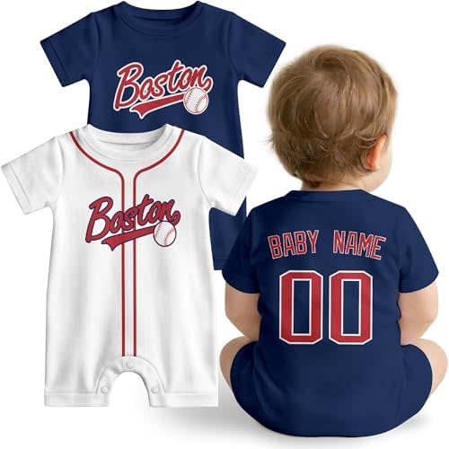 KREDE Baby Clothes Custom Baby Romper with Name and Number Personalized Bodysuit for Baby Boys Gifts