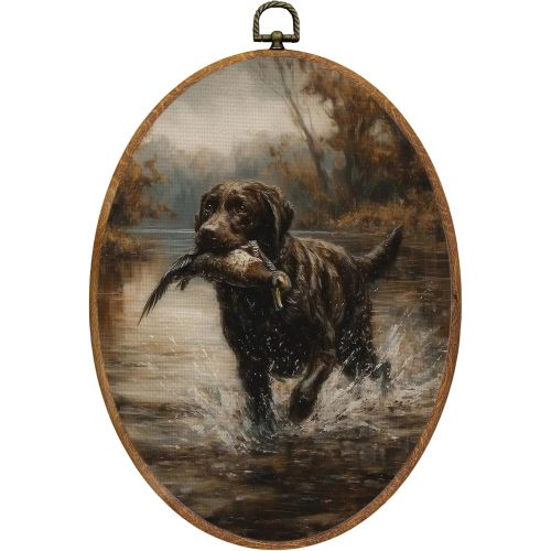 Mcehtle Vintage Chocolate Lab Duck Hunting Wall Art Decor Framed 8.6x11.4