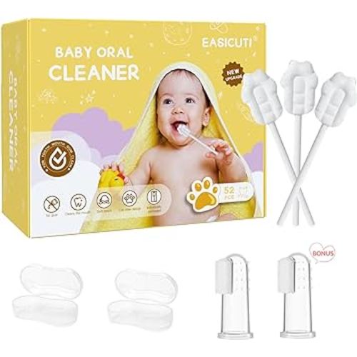 EASICUTI Upgrade Baby Tongue Cleaner, 52PCS Newborn Baby Toothbrush, Baby Oral Cleaner, Disposable Infant Toothbrush Baby Mouth Cleaner, Gum Cleaner Stick Dental Care for 0-36M+ 2 Finger Toothbrush