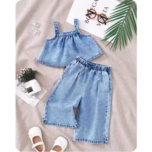 SHEIN 2pcs Baby Girls Denim Suspender Top & Elastic Waist Pants Set,Kid Girls Spring And Summer Casual Vacation Boho Howear,Kid Girls Spring And Summer Casual Vacation Boho Howear Kid Girls | SHEIN USA