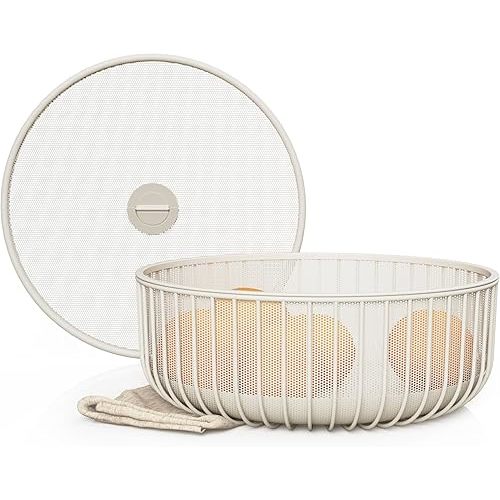 Metal Fruit Bowl with Mesh Lid and Basket - Fruit and Vegetable Holder for Kitchen Counter - Versatile and Durable Storage Basket Organizer for Fruit, Veggie, Snacks - 11x11x4-Inch (Warm Gray)