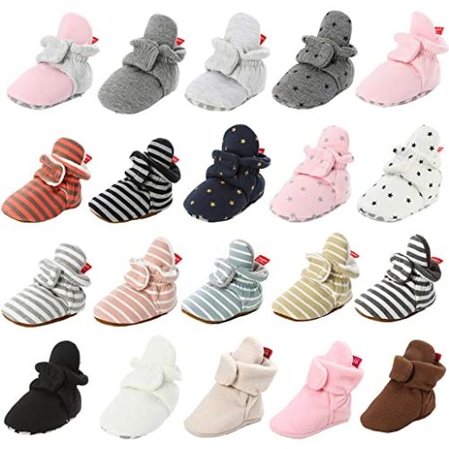 HsdsBebe Unisex Newborn Baby Cotton Booties Non-Slip Sole for Toddler Boys Girls Infant Winter Warm Fleece Cozy Socks Shoes - 0-6 Months Infant - A/Dark Grey