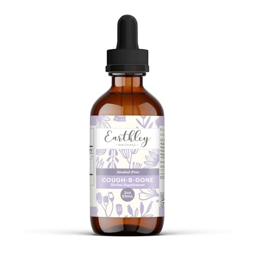 Earthley Wellness, Cough-B-Gone, Organic Herbal Formula, Alcohol-Free Herbal Tincture for Kids (6 Months+) & Adults, Cold and Cough Remedy, 12+ Month Supply (2oz Glass, Kids, 1200 doses)