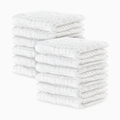 Comfy Cubs 6-Layer Muslin Baby Washcloths Set - White, 10