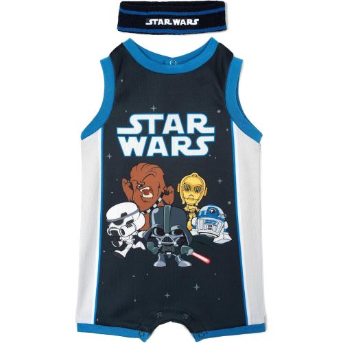 STAR WARS Baby Boys' Athletic Sleeveless Romper and Sweatband Set Newborn to Infant