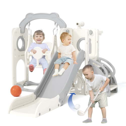 XJD 8 in 1 Kids Slide and Swing Set, Toddler Slide Climber Playset with Ball & Basketball Hoop, Indoor Outdoor Playground for Boys & Girls