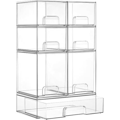 Vtopmart Clear Stackable Storage Drawers Set of 7, Plastic Organizer Bins