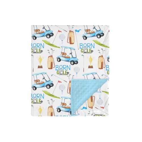 HawSkgFub Born to Golf Mink Baby Blankets Dotted Backing Boys Shower Gift, Blue Golfing Trophy Ball Sports Double Layer Nursery Receiving Swaddle, Soft Newborn Infant Toddler Bed Crib Bedding 30 x 40