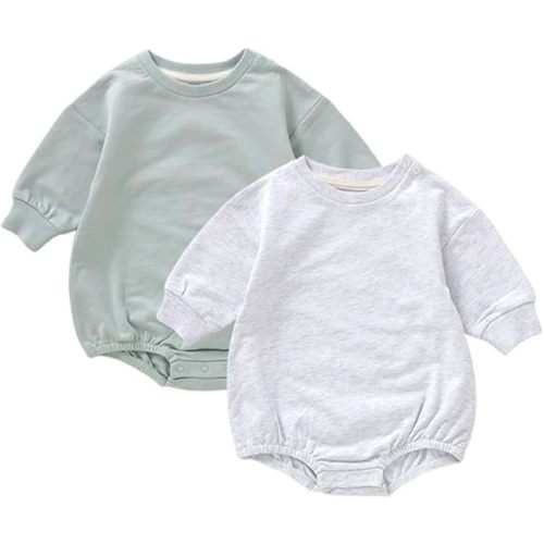 Baby Boy Bubble Romper Organic Cotton Solid Long Sleeve Oversized Sweatshirt Romper Newborn Fall Winter Clothes