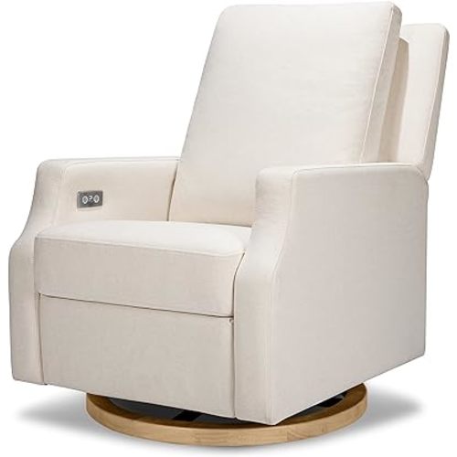NAMESAKE Crewe Electric Power Recliner, Swivel Nursery Chair w/USB Ports - Water & Stain Resistant Electric Recliner Chairs for Adults - GREENGUARD Gold Certified, 270° Swivel Rocker Recliner, Cream