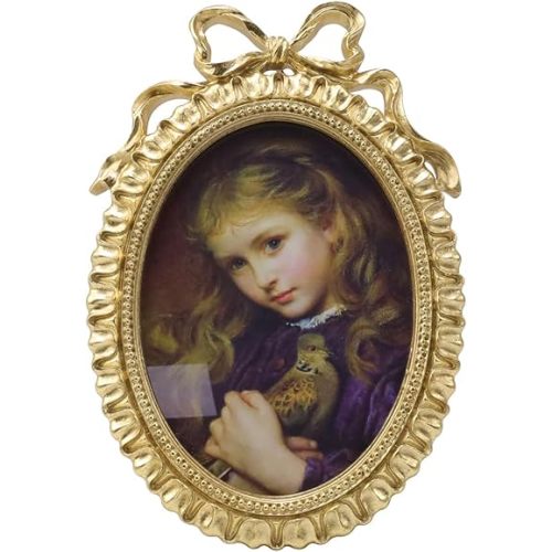 Bitray Vintage Picture Frame, 5 x 7 Inch Oval Bowknot Photo Frames with Glass Front, Home Decor for Wall Haning or Tabletop Display