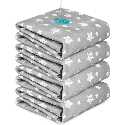 Waterproof Bed Pads 34"x36" 4 Pack, Absorbent Pads Non Slip for Incontinence, Reusable Bed Pads, Gray Star