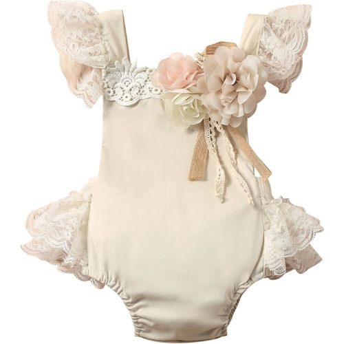 Newborn Baby Girl Lace Rompers Birthday Princess Dress Mesh Jumpsuits Tulle One-Piece Headband Summer Onesie