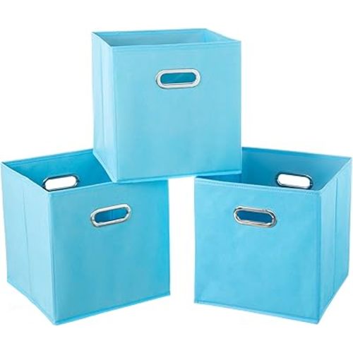 Fabric Cloth Storage Bins,Fabric Cube Organizer with Dual Handles Foldable Cube Storage Baskets for Home Bedroom Storage 11×11×11 (Blue, 3 Pack)