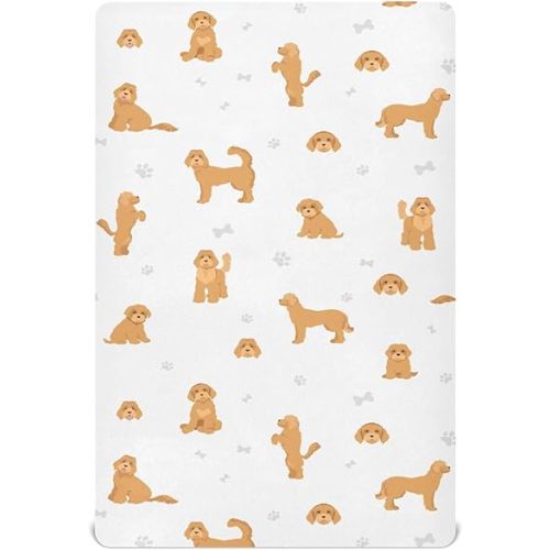 Crib Sheets for Boys Labradoodle Dog Toddler Baby Girl Sheets for Crib,Neutral Mini Crib Nursery Mattress Sheets Fitted,Crib Mattress Soft & Breathable 52 * 28 * 9In