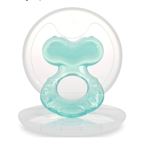 Nuby Silicone Teethe-EEZ Teether with Bristles, Includes Hygienic Case, Aqua (Pack of 1)