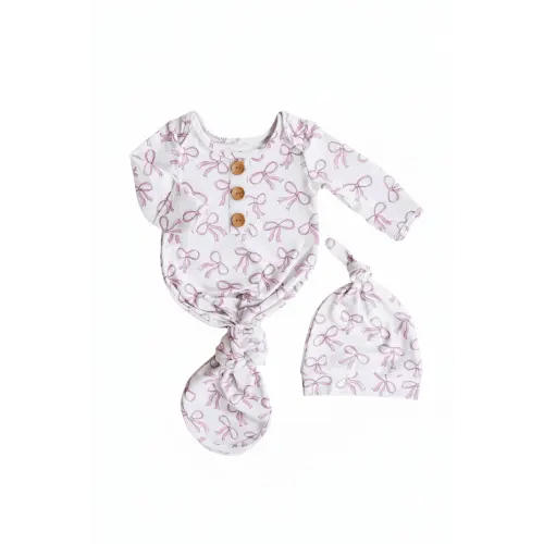 Blushing Bows Newborn Baby Knot Gown & Hat Set