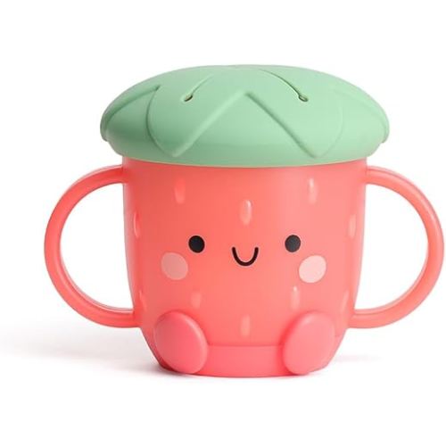 Itzy Ritzy Toddler Snack Cup - Spill-Proof Snack Cup for Toddlers with Soft Silicone Lid for Easy Food Access - Easy-To-Hold Kids Snacks Container With Handles - Ideal for 12 months & Up (Strawberry)