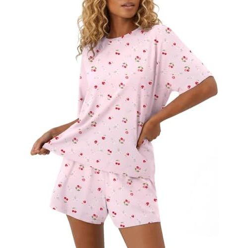 Ekouaer Pajama for Women Viscose from Bamboo 2 piece Lightweight Summer Pj Soft Short Sleeve Matching Lounge sets with Pocket