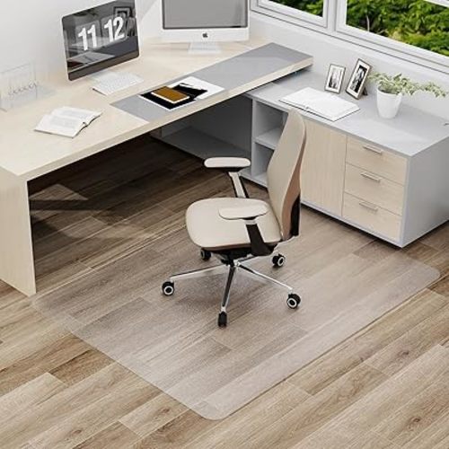 Clear Office Chair Mat, 50"x 60" No Slip Vinyl Desk Chair Mat for Hard Floors, 2mm Thick Heavy-Duty Computer Floor Mat, Waterproof Rolling Chair Floor Protector for Home Office