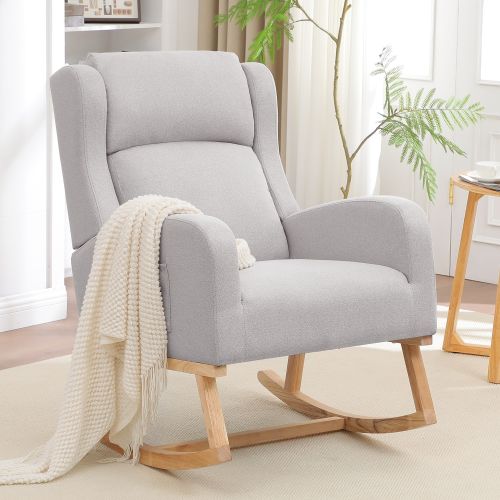 Nursing Rocking Chairs for Mom Nursery,Comfy Wingback Glider Rocking Armchair with Side Pocket