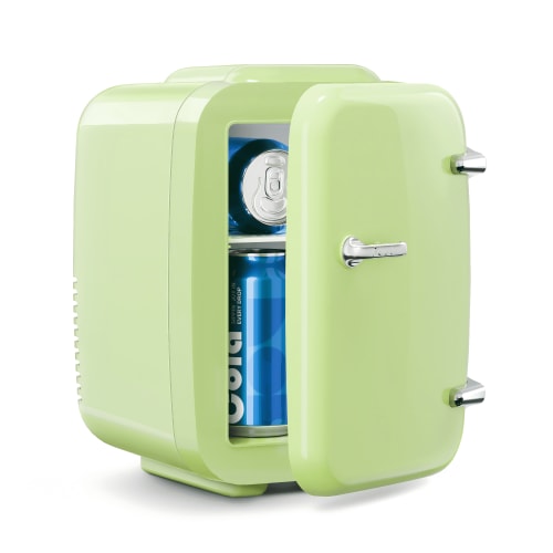 Mini Fridge, 4 Liter/6 Can Mini Makeup Fridge, 110V AC/ 12V DC Portable Thermoelectric Cooler&Warmer for Skincare, Drink, Cosmetic, Medicine, Small fridge for Bedroom, Office, Dorm, Car, Green