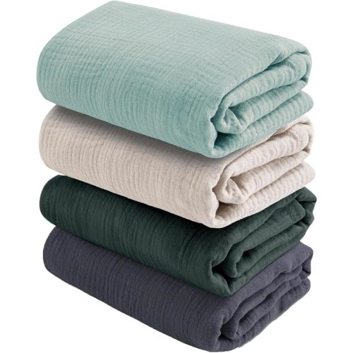 Baby Muslin Swaddle Blankets for Boys and Girls,4-Pack Breathable and Skin-Friendly,Wrap Soft Silky Cotton Muslin Swaddle Blankets/Atrovirens/Green/Apricot White/Grey…