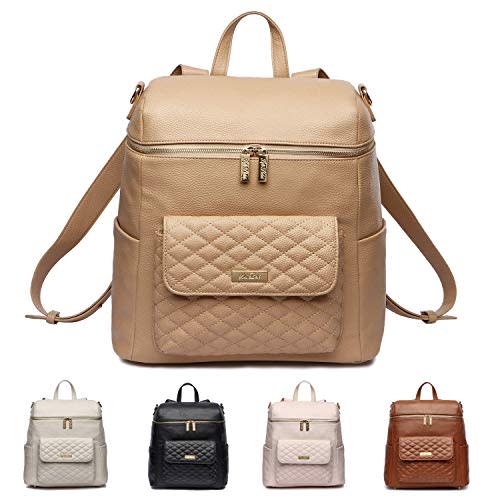 Large Diaper Bag Backpack by Luli Bebe - Designer Modern Vegan Leather Stylish Baby Backpack Diaper Bag for Mom, Multipurpose, Roomy, with Changing Pad (Latte Brown)