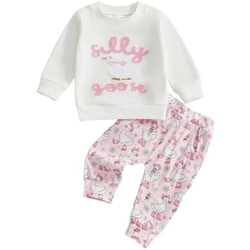 Toddler Baby Girl Fall Outfit Infant Goose Print Sweatshirt Tops and Jogger Pants 6 12 18 24M 2T Girl Clothes