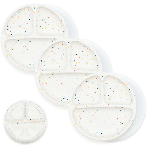 WeeSprout Suction Plates with Lids for Babies & Toddlers, 100% Silicone, Dinnerware Stays Put, 3-Pk