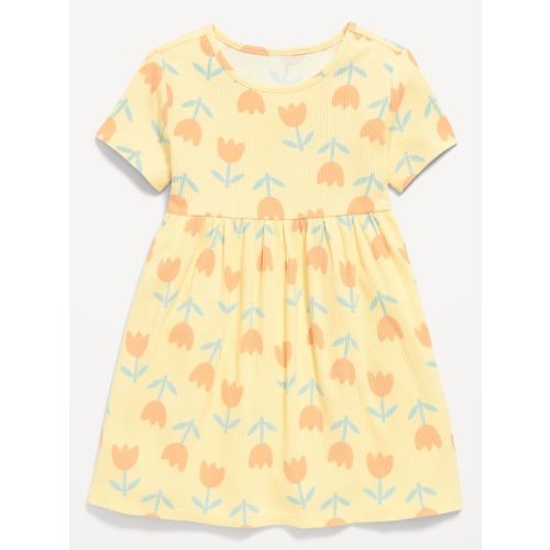 Short-Sleeve Ribbed Graphic Dress for Toddler Girls