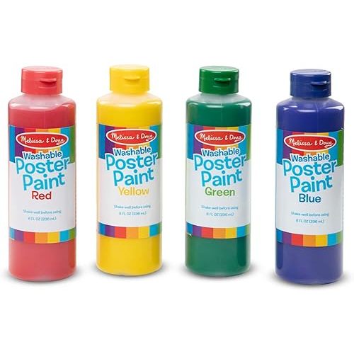 Melissa & Doug Washable Poster Paint Set (4 Colors – Red, Yellow, Green, Blue)