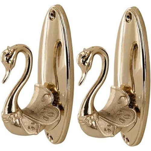 Gold Swan Curtain Hooks Set of 2 Elegant Zinc Alloy Holdbacks for Drapes Vintage Style Wall Mounted Tiebacks Easy Installation
