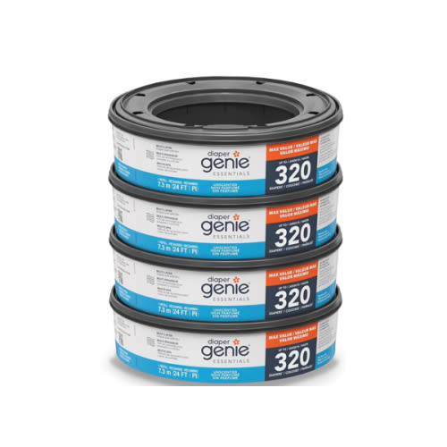 Diaper Genie Essentials Round Refill Pack of 4 | Holds Up to 1280 Newborn Diapers | Features Unscented Continuous Film | Compatible with Diaper Genie Complete and Expressions Pails